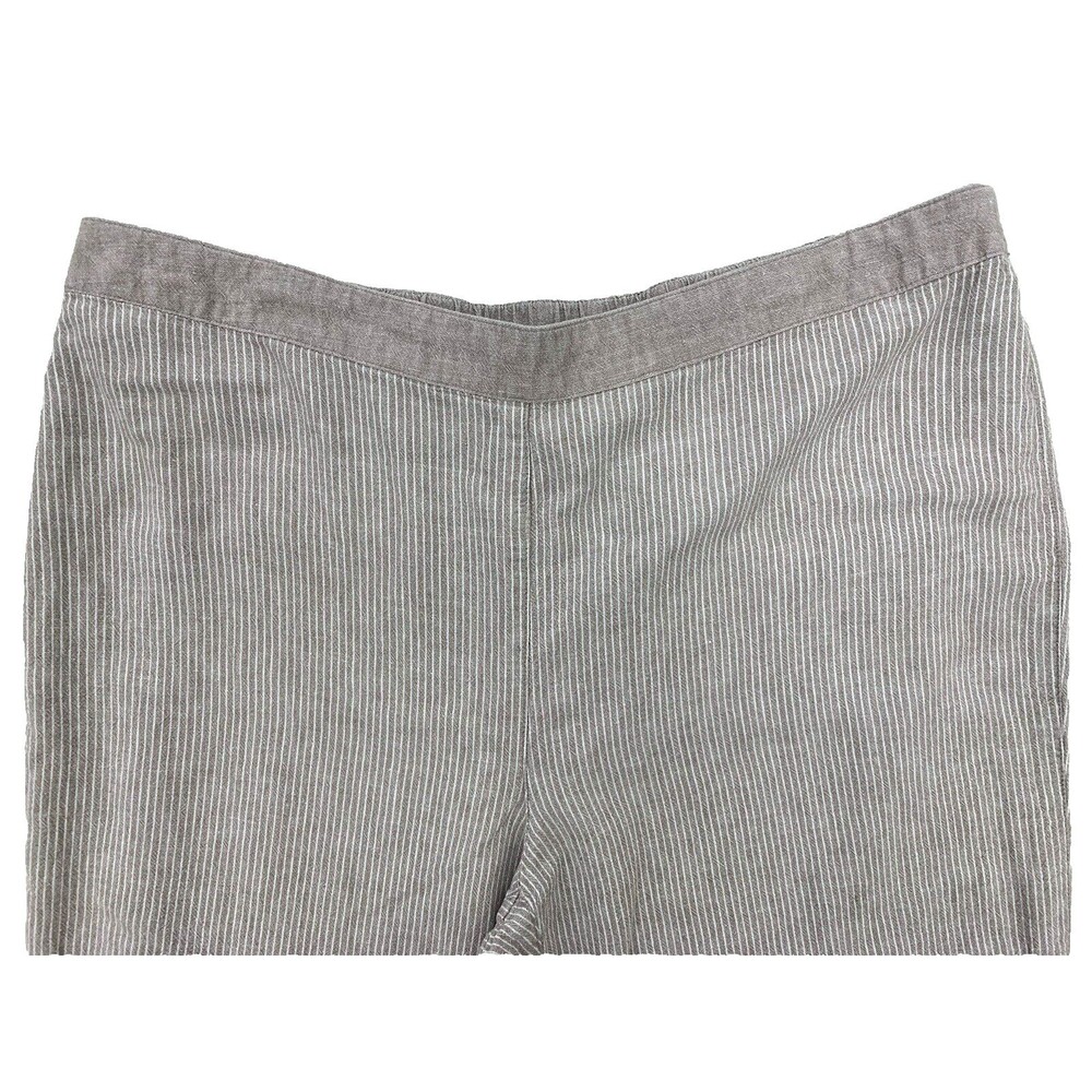 Chicos Linen Blend Ankle Pants Large Tan White Striped Lagenlook Coastal Beach